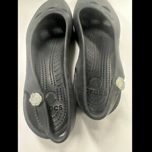 Crocs Size 9 Kadee Black Rubber Water proof Closed Toe Flat Sandals Pool Beach
